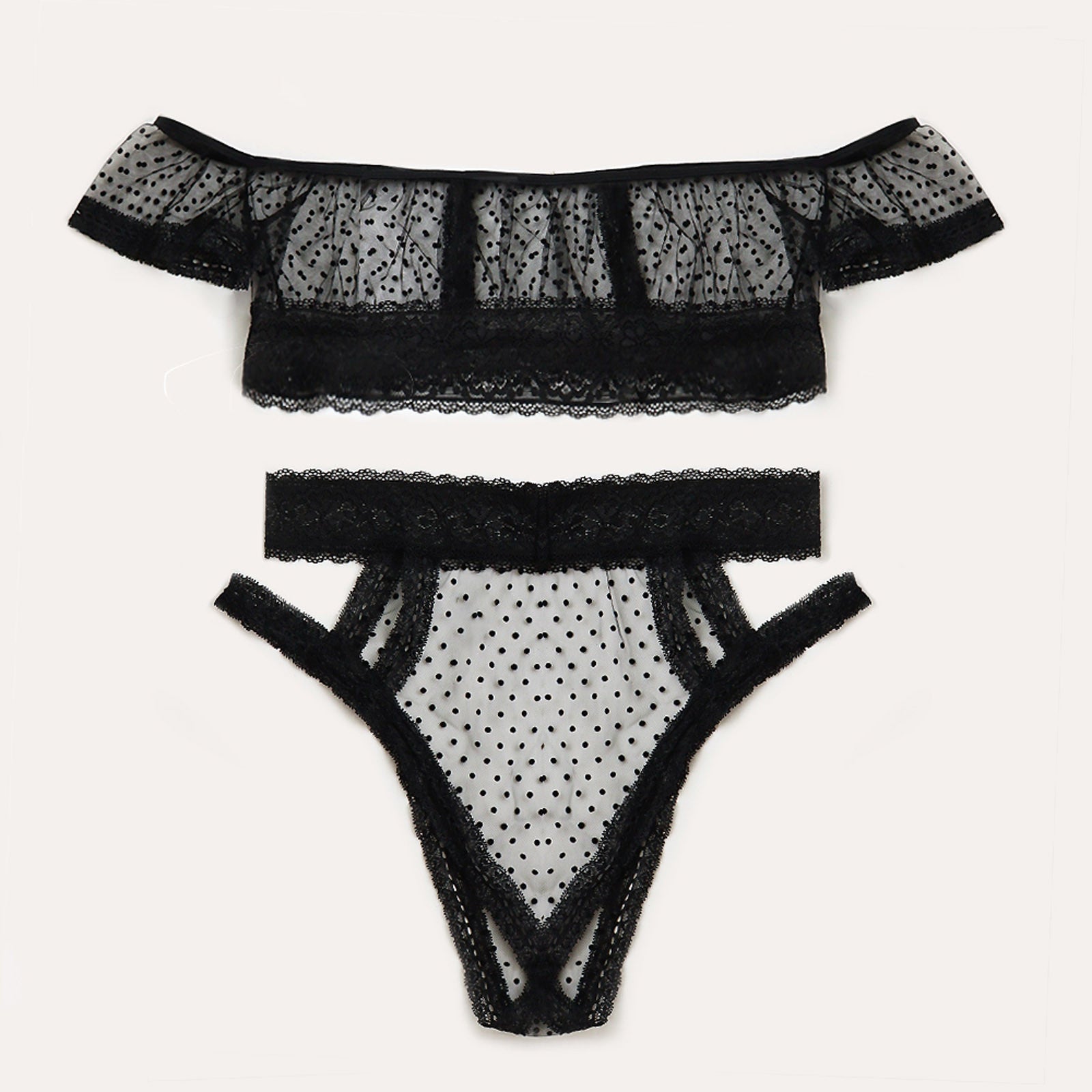 Dot Printed Sexy Lingerie Set Temptation Baby Doll Exotic Apparel Black Lace Underwear Women Plus Size