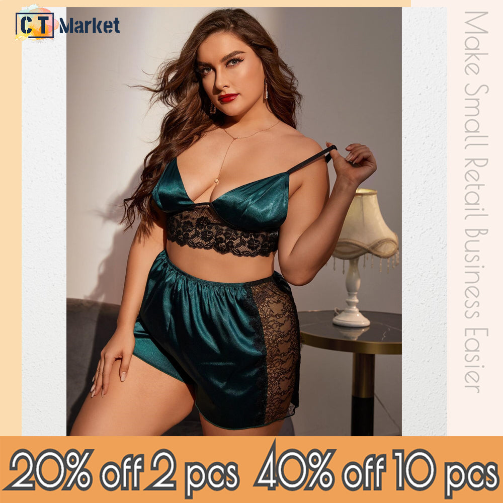 Plus Size Sexy Cami Lace Top Loose Shorts Silk Sleepwear Wholesale Pajamas Women Homewear Large