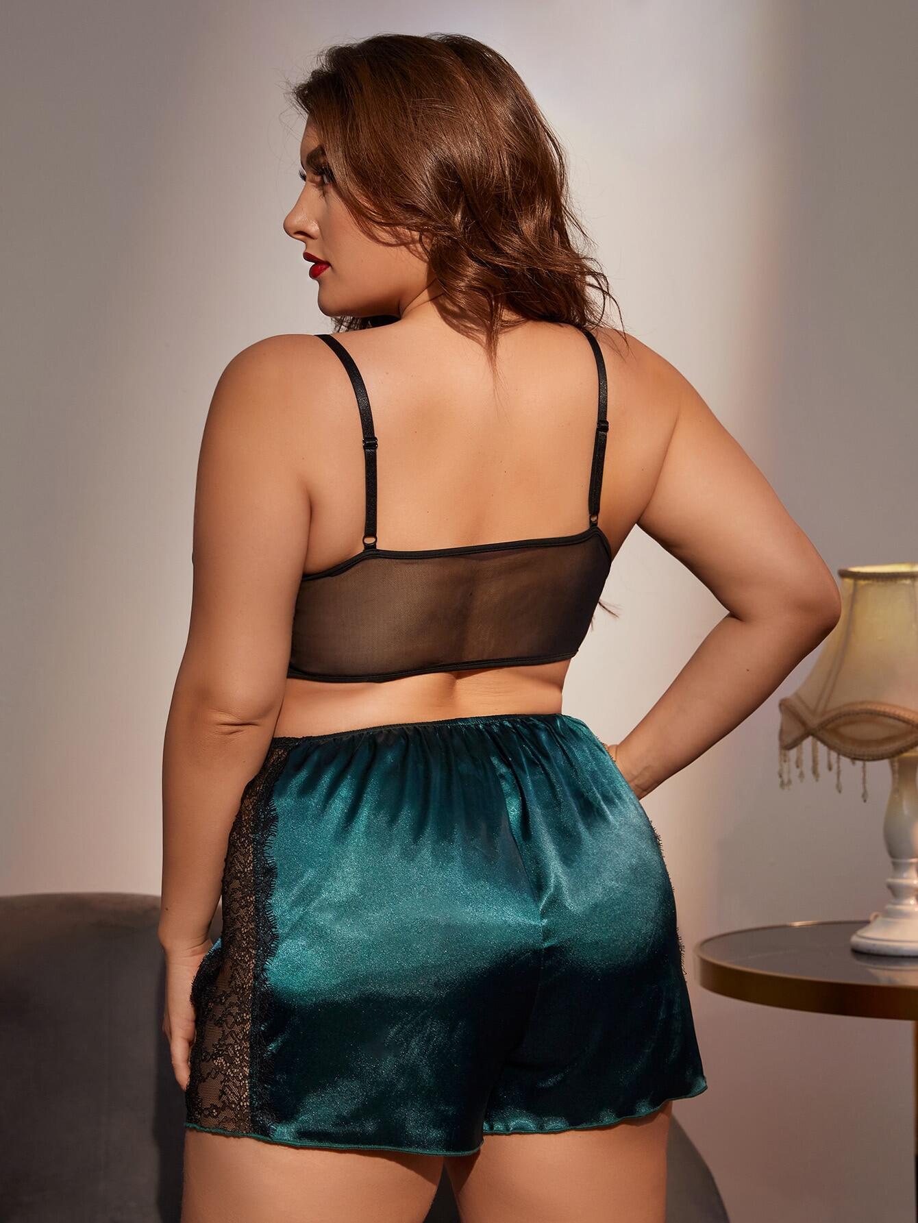 Plus Size Sexy Cami Lace Top Loose Shorts Silk Sleepwear Wholesale Pajamas Women Homewear Large
