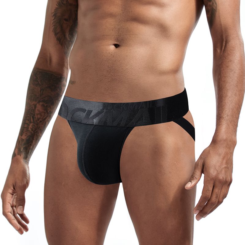 jockmail Men Jockstrap Athletic Supporters Cotton Black White Low Rise Stretch Performance Sport Gym Underwear U Convex Pouch