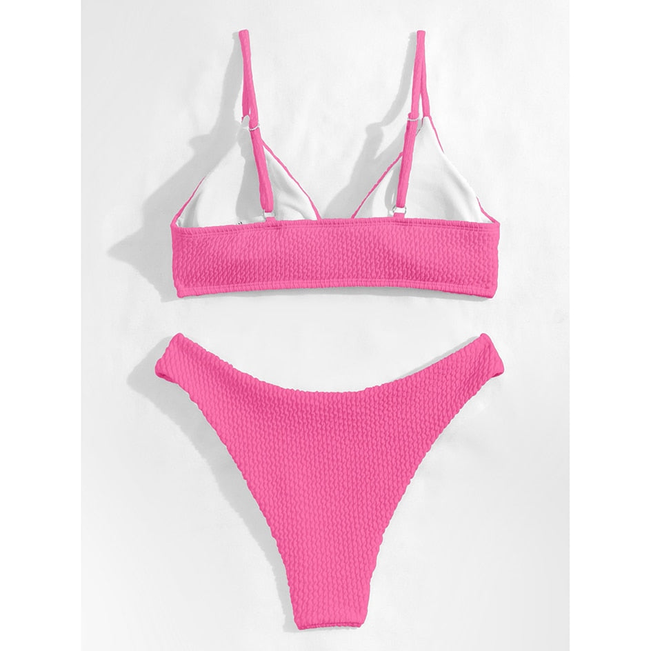 Sexy Plain Rib Bikini Swimwear Women Swimsuit Female Thong Bikinis Set 2 Piece Bathing Suit Woman for maillot de bain femme
