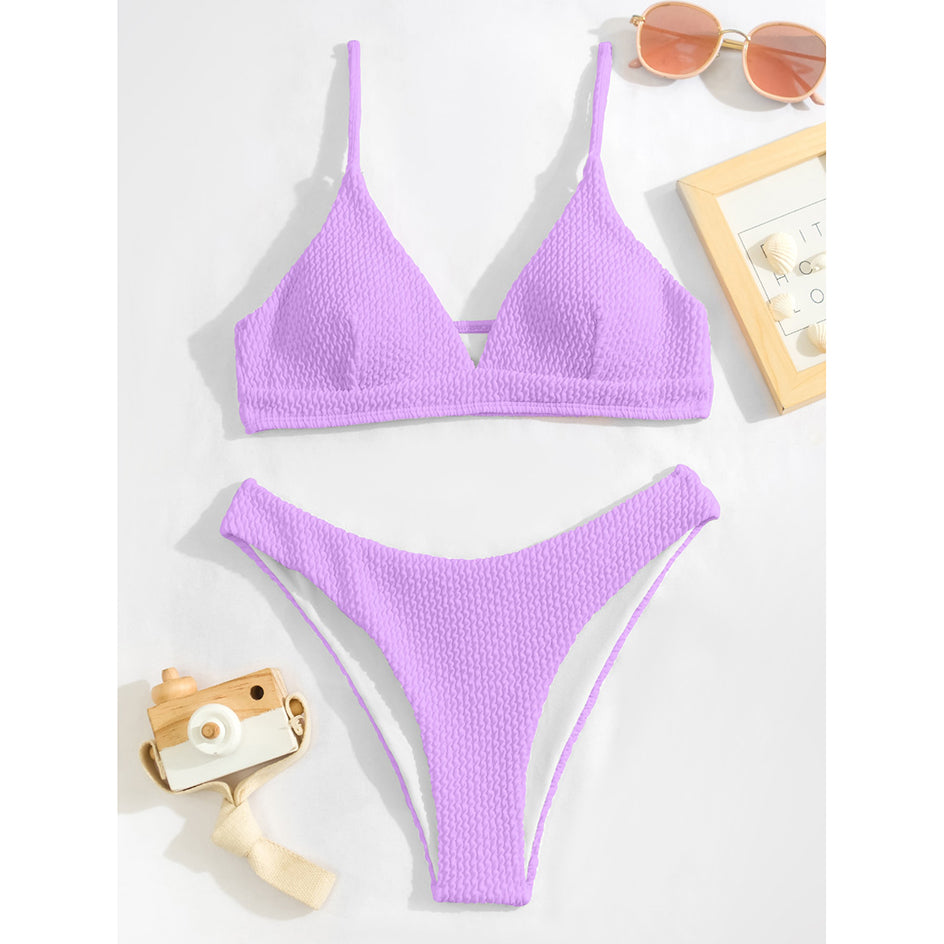 Sexy Plain Rib Bikini Swimwear Women Swimsuit Female Thong Bikinis Set 2 Piece Bathing Suit Woman for maillot de bain femme