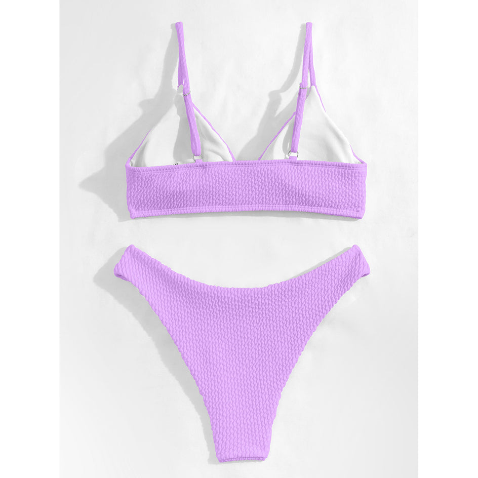 Sexy Plain Rib Bikini Swimwear Women Swimsuit Female Thong Bikinis Set 2 Piece Bathing Suit Woman for maillot de bain femme