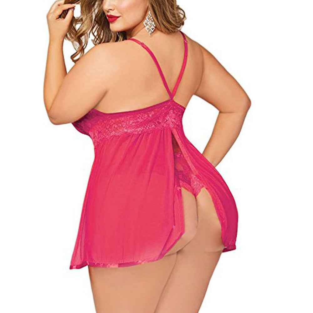 Plus Size Erotic Costumes Women Dress Porn Sexy Lingerie V-Neck Babydoll Sexy Underwear Lace Nightdress