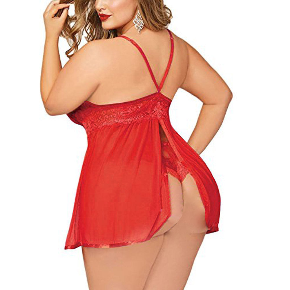 Plus Size Erotic Costumes Women Dress Porn Sexy Lingerie V-Neck Babydoll Sexy Underwear Lace Nightdress