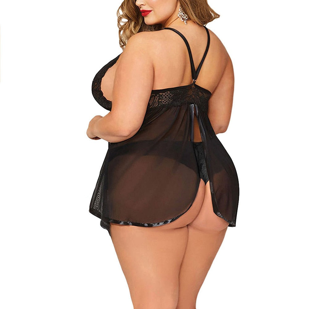 Plus Size Erotic Costumes Women Dress Porn Sexy Lingerie V-Neck Babydoll Sexy Underwear Lace Nightdress