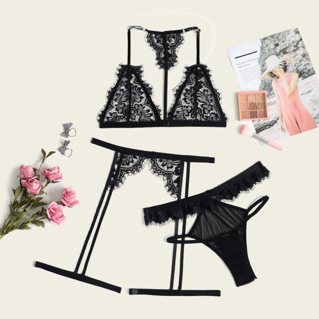 Women underwear set classic brand women sexy lace transparent underwear bra panty set thong sexy one-piece underwear