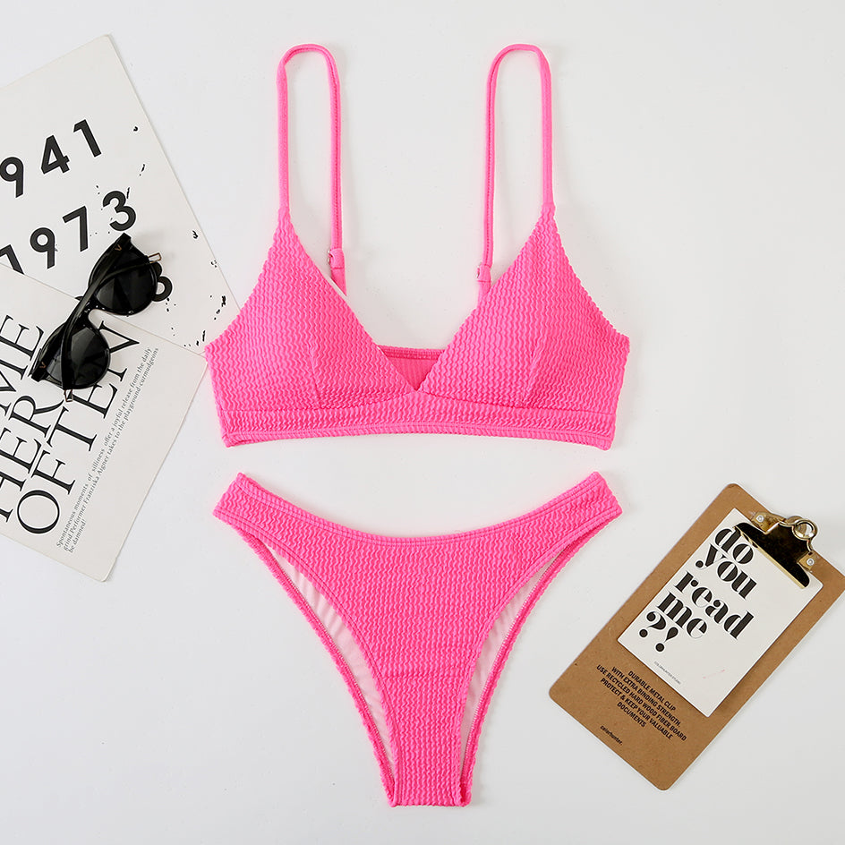 Sexy Plain Rib Bikini Swimwear Women Swimsuit Female Thong Bikinis Set 2 Piece Bathing Suit Woman for maillot de bain femme