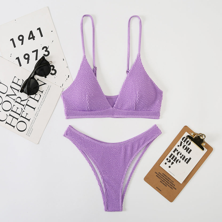 Sexy Plain Rib Bikini Swimwear Women Swimsuit Female Thong Bikinis Set 2 Piece Bathing Suit Woman for maillot de bain femme