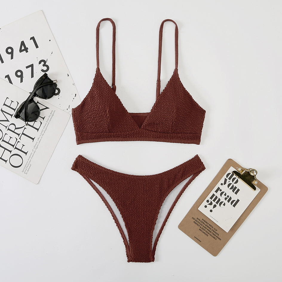 Sexy Plain Rib Bikini Swimwear Women Swimsuit Female Thong Bikinis Set 2 Piece Bathing Suit Woman for maillot de bain femme