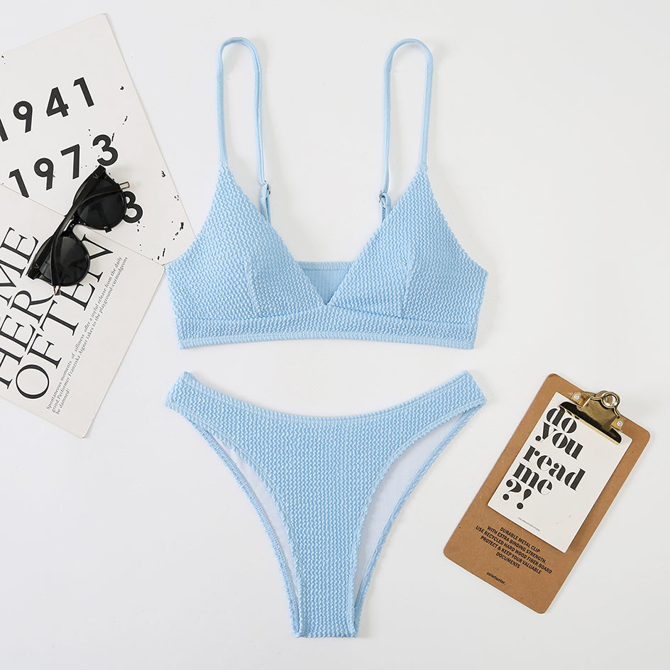 Sexy Plain Rib Bikini Swimwear Women Swimsuit Female Thong Bikinis Set 2 Piece Bathing Suit Woman for maillot de bain femme