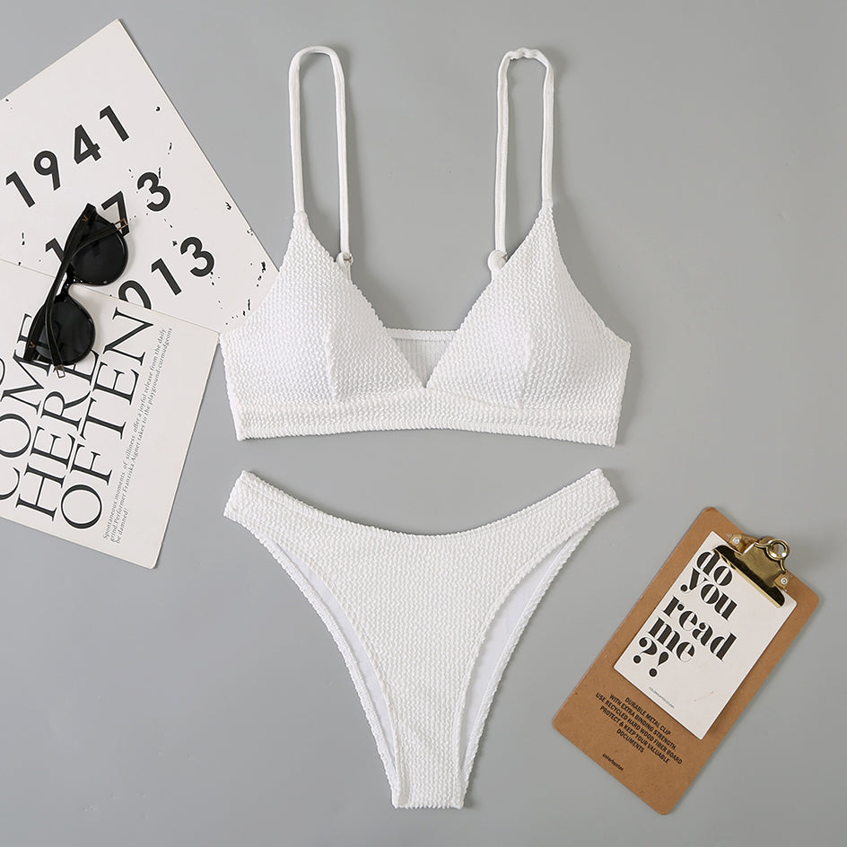 Sexy Plain Rib Bikini Swimwear Women Swimsuit Female Thong Bikinis Set 2 Piece Bathing Suit Woman for maillot de bain femme