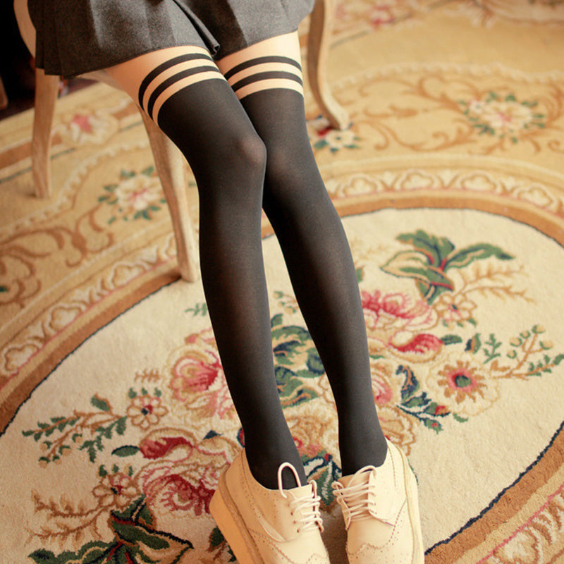 Sexy Women Girl Temptation Sheer High Elastic Suspender Tights Pantyhose Striped Stockings