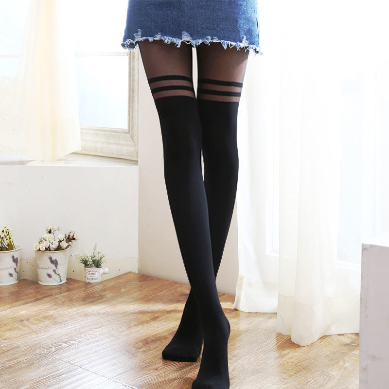 Sexy Women Girl Temptation Sheer High Elastic Suspender Tights Pantyhose Striped Stockings