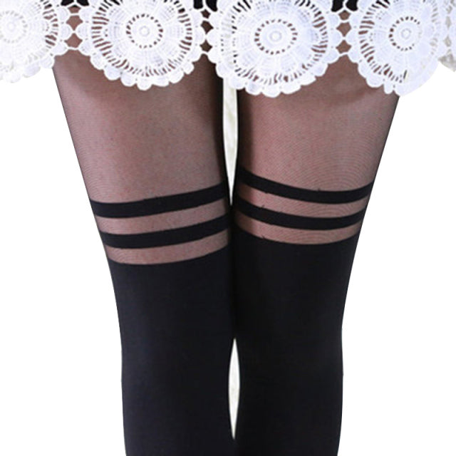 Sexy Women Girl Temptation Sheer High Elastic Suspender Tights Pantyhose Striped Stockings