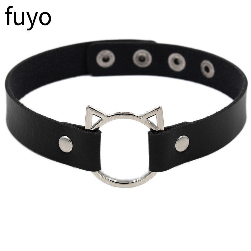 Sexy Goth Choker Necklace Men Punk Rock Heart Geometry PU Necklace For Women Choker Gothic Bondage Goth Jewelry Chocker Neck