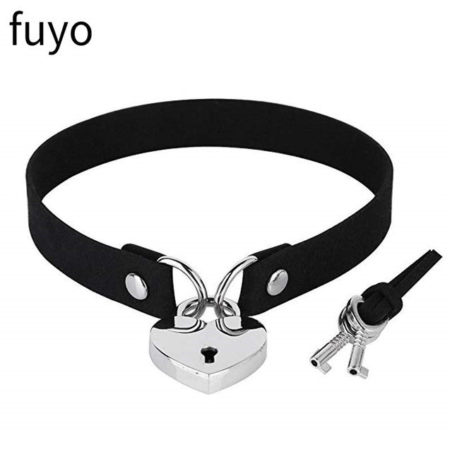 Sexy Goth Choker Necklace Men Punk Rock Heart Geometry PU Necklace For Women Choker Gothic Bondage Goth Jewelry Chocker Neck