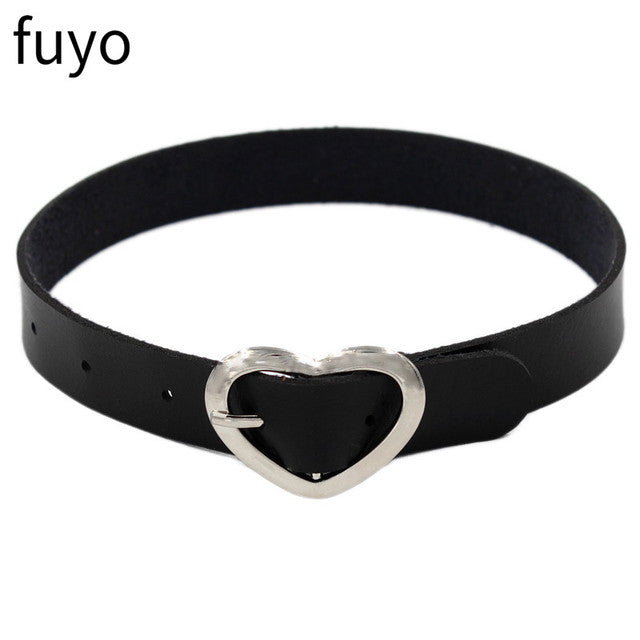 Sexy Goth Choker Necklace Men Punk Rock Heart Geometry PU Necklace For Women Choker Gothic Bondage Goth Jewelry Chocker Neck