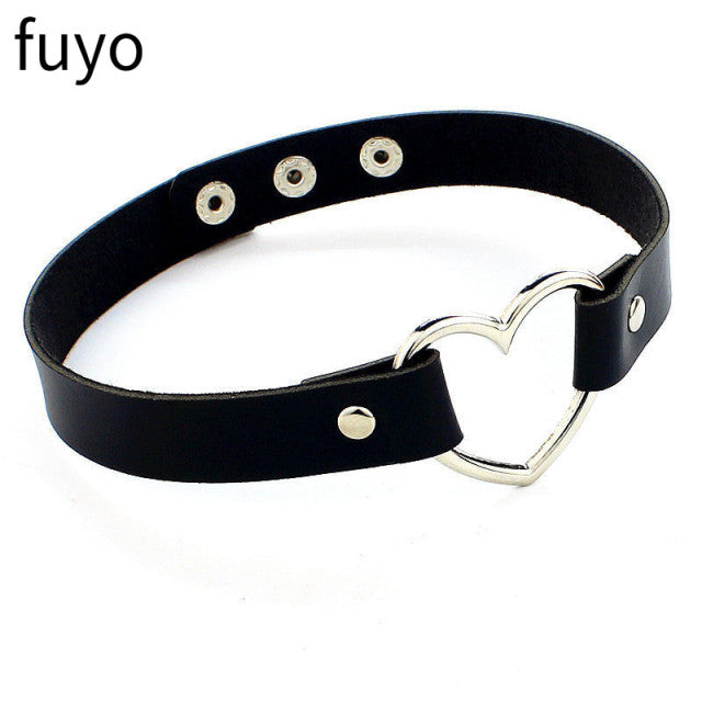 Sexy Goth Choker Necklace Men Punk Rock Heart Geometry PU Necklace For Women Choker Gothic Bondage Goth Jewelry Chocker Neck