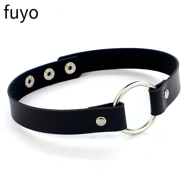 Sexy Goth Choker Necklace Men Punk Rock Heart Geometry PU Necklace For Women Choker Gothic Bondage Goth Jewelry Chocker Neck