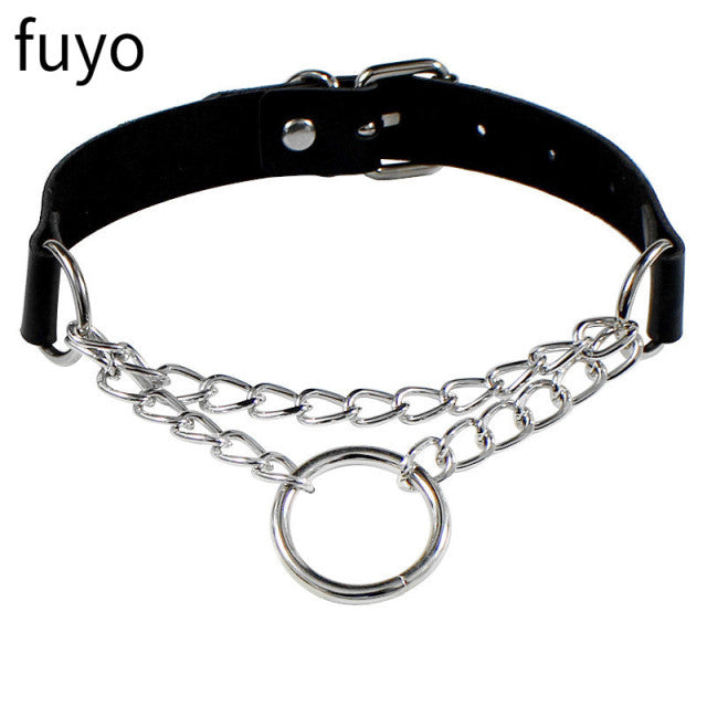 Sexy Goth Choker Necklace Men Punk Rock Heart Geometry PU Necklace For Women Choker Gothic Bondage Goth Jewelry Chocker Neck