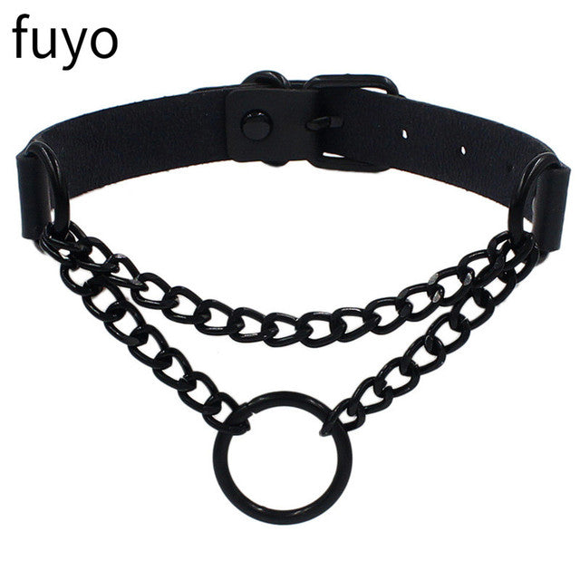 Sexy Goth Choker Necklace Men Punk Rock Heart Geometry PU Necklace For Women Choker Gothic Bondage Goth Jewelry Chocker Neck