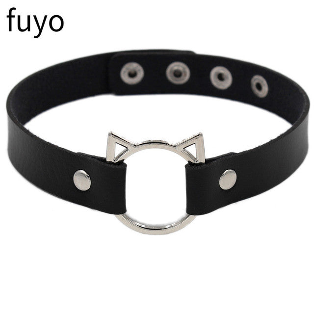 Sexy Goth Choker Necklace Men Punk Rock Heart Geometry PU Necklace For Women Choker Gothic Bondage Goth Jewelry Chocker Neck