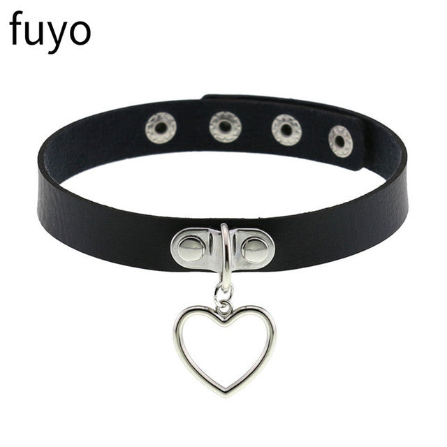 Sexy Goth Choker Necklace Men Punk Rock Heart Geometry PU Necklace For Women Choker Gothic Bondage Goth Jewelry Chocker Neck