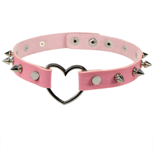 Sexy Goth Choker Necklace Men Punk Rock Heart Geometry PU Necklace For Women Choker Gothic Bondage Goth Jewelry Chocker Neck