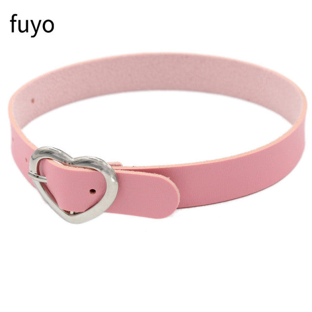 Sexy Goth Choker Necklace Men Punk Rock Heart Geometry PU Necklace For Women Choker Gothic Bondage Goth Jewelry Chocker Neck