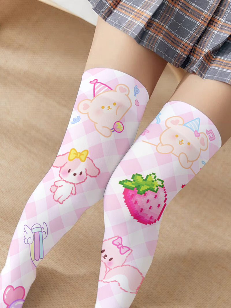 Cute Rabbit Strawberry Over The Knee Stockings Cartoon Cat Paw Print Lady Sexy Long Tube Thigh Stockings Girl Lolita Cosplay