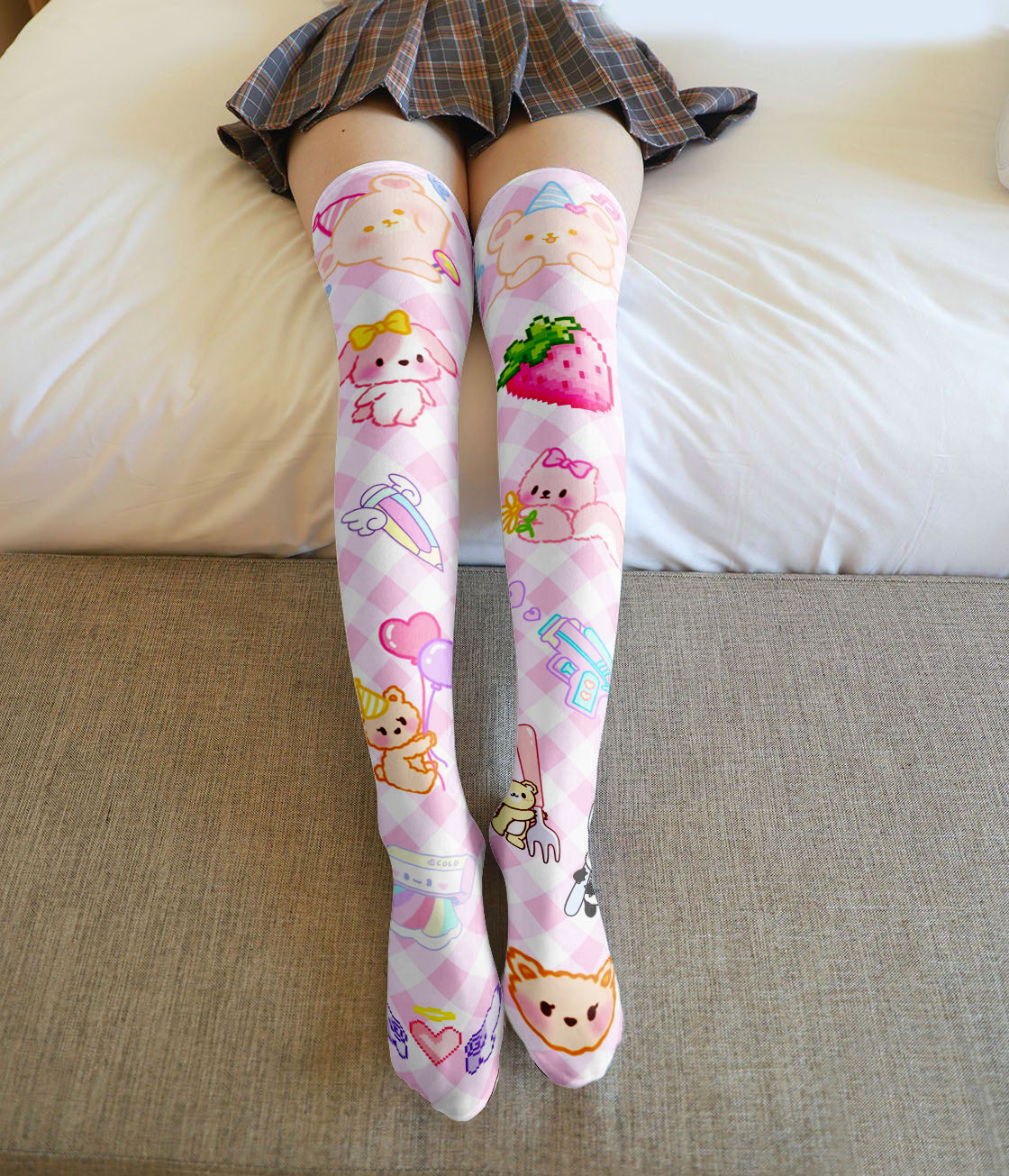 Cute Rabbit Strawberry Over The Knee Stockings Cartoon Cat Paw Print Lady Sexy Long Tube Thigh Stockings Girl Lolita Cosplay