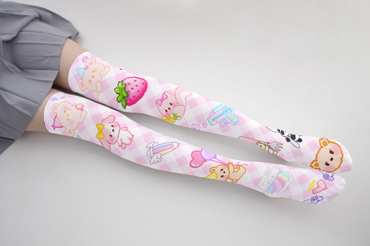 Cute Rabbit Strawberry Over The Knee Stockings Cartoon Cat Paw Print Lady Sexy Long Tube Thigh Stockings Girl Lolita Cosplay