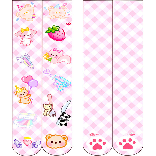 Cute Rabbit Strawberry Over The Knee Stockings Cartoon Cat Paw Print Lady Sexy Long Tube Thigh Stockings Girl Lolita Cosplay