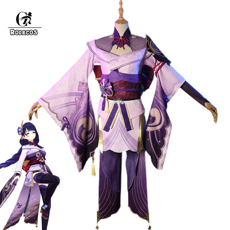 ROLECOS Game Genshin Impact Raiden Shogun Cosplay Costume Baal Raiden Shogun Cosplay Costume Sexy Women Uniform Dress Full Set