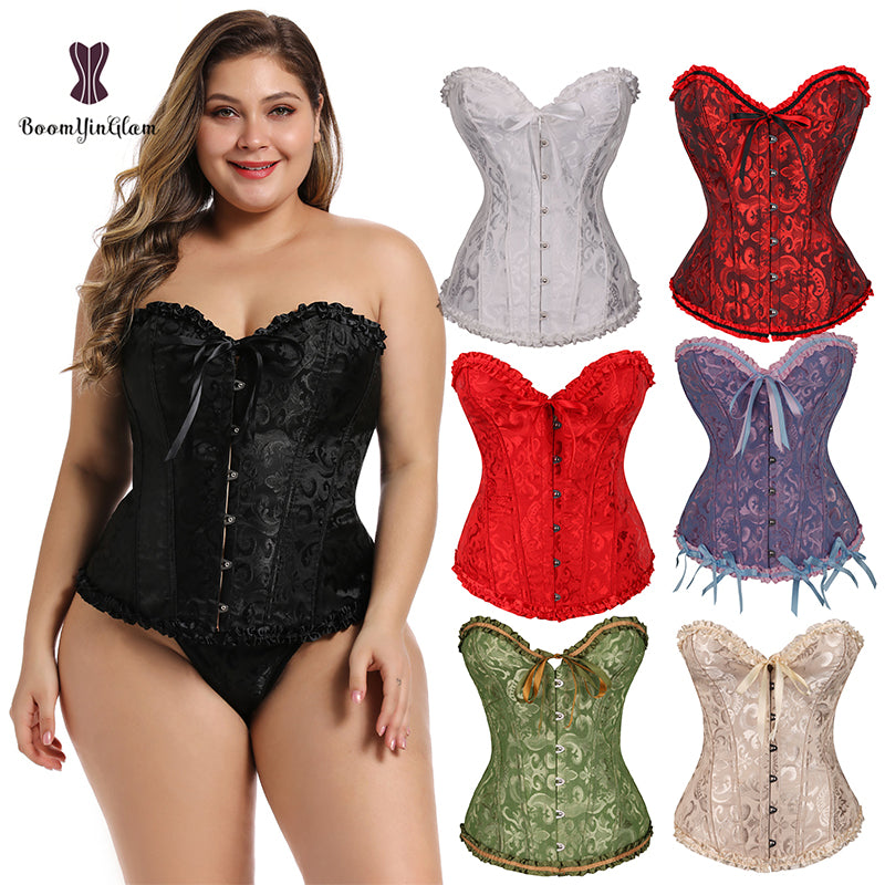 Green Apricot Red White Purple Steampunk Korset Women Lingeries  Dance Wearing Costumes Floral Lace Boned Corsets And Bustiers