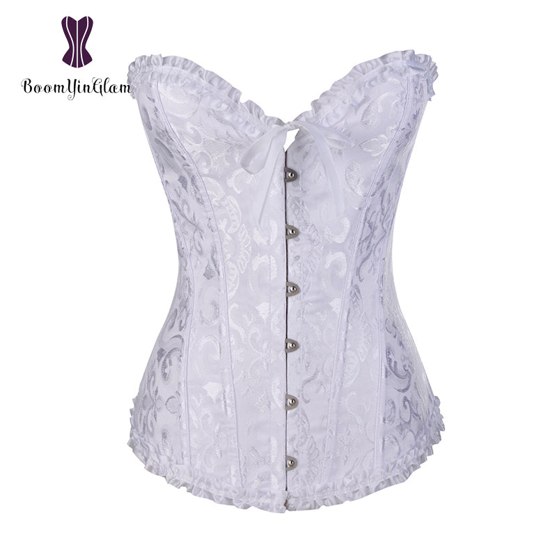 Green Apricot Red White Purple Steampunk Korset Women Lingeries  Dance Wearing Costumes Floral Lace Boned Corsets And Bustiers
