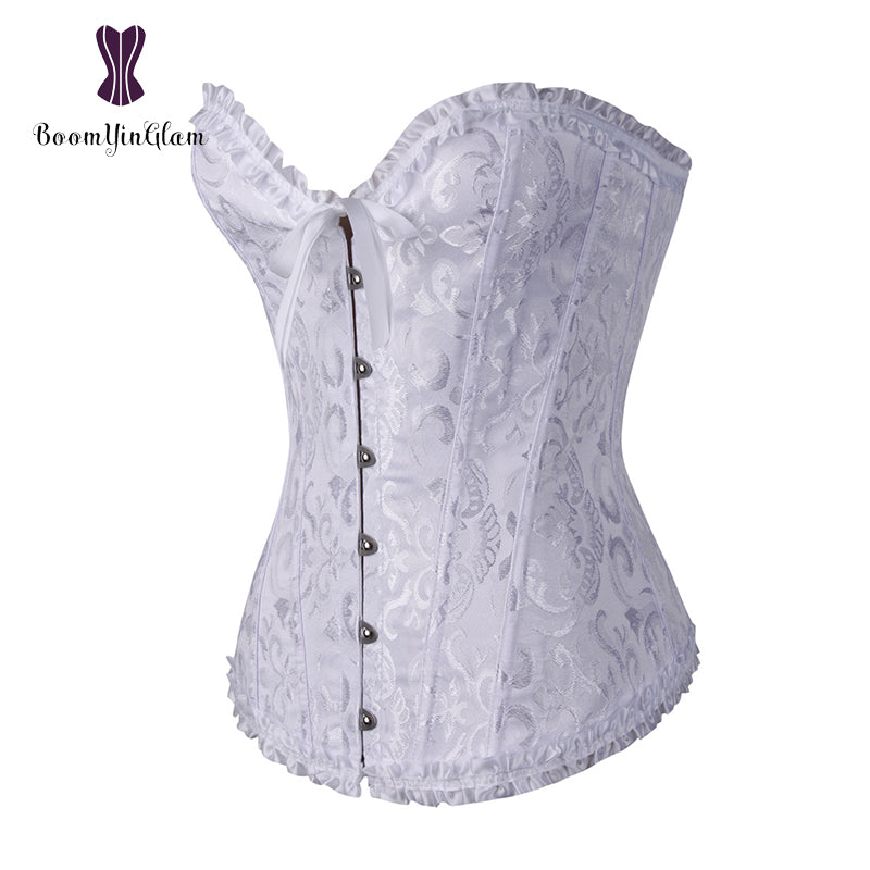 Green Apricot Red White Purple Steampunk Korset Women Lingeries  Dance Wearing Costumes Floral Lace Boned Corsets And Bustiers