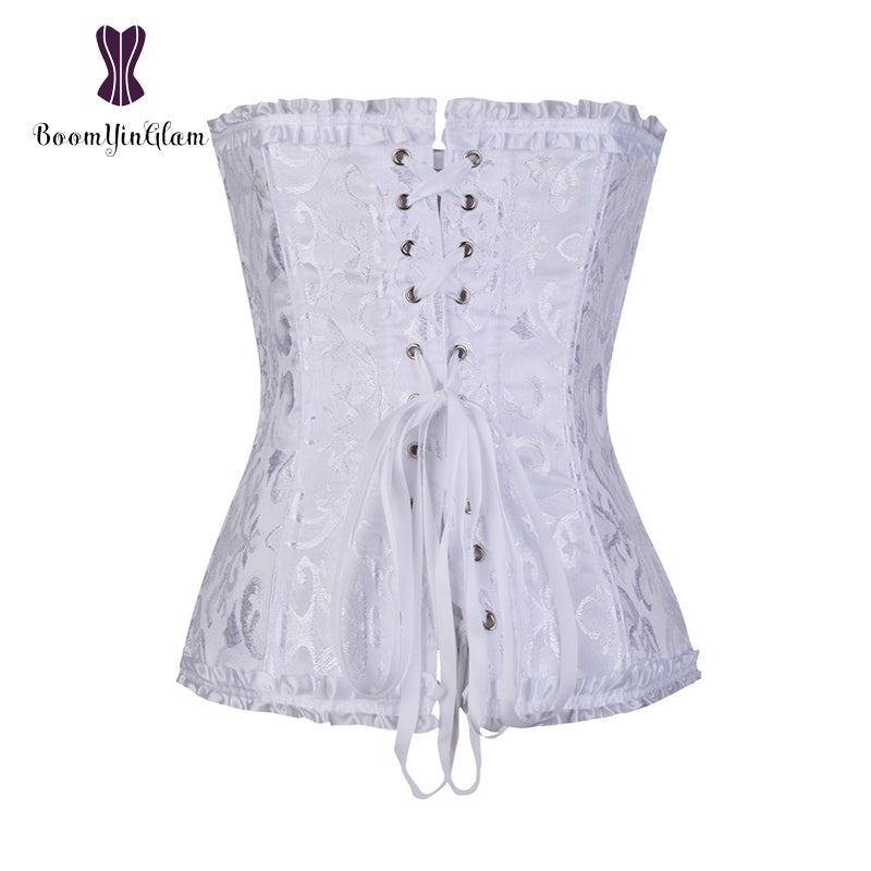 Green Apricot Red White Purple Steampunk Korset Women Lingeries  Dance Wearing Costumes Floral Lace Boned Corsets And Bustiers