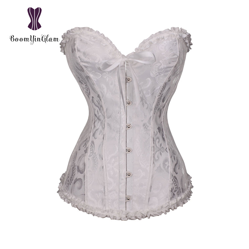 Green Apricot Red White Purple Steampunk Korset Women Lingeries  Dance Wearing Costumes Floral Lace Boned Corsets And Bustiers