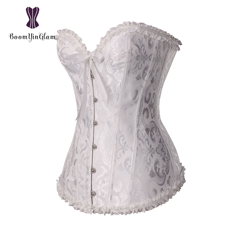 Green Apricot Red White Purple Steampunk Korset Women Lingeries  Dance Wearing Costumes Floral Lace Boned Corsets And Bustiers