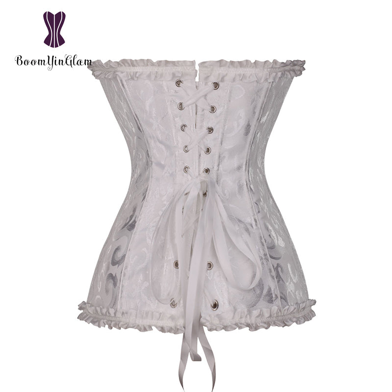 Green Apricot Red White Purple Steampunk Korset Women Lingeries  Dance Wearing Costumes Floral Lace Boned Corsets And Bustiers