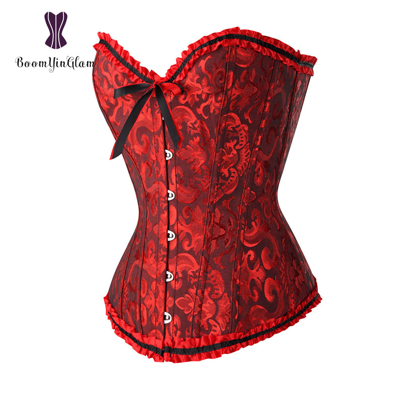Green Apricot Red White Purple Steampunk Korset Women Lingeries  Dance Wearing Costumes Floral Lace Boned Corsets And Bustiers