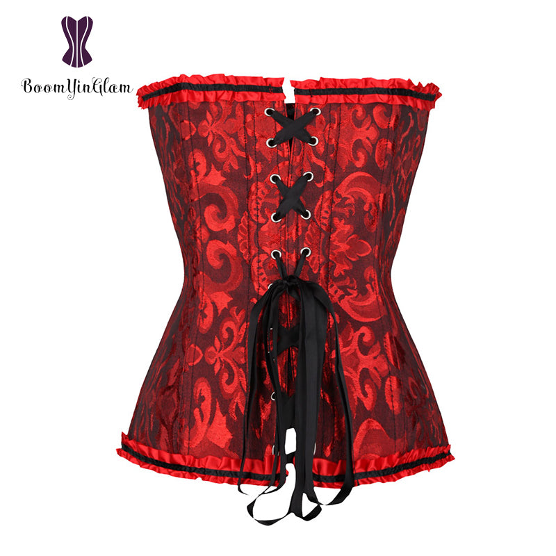 Green Apricot Red White Purple Steampunk Korset Women Lingeries  Dance Wearing Costumes Floral Lace Boned Corsets And Bustiers