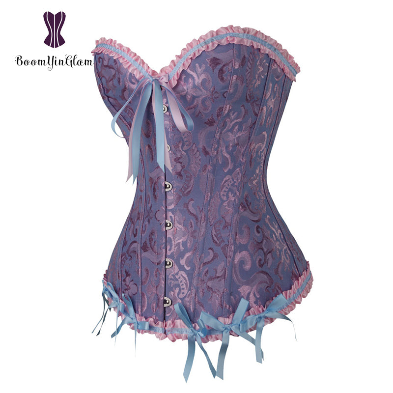 Green Apricot Red White Purple Steampunk Korset Women Lingeries  Dance Wearing Costumes Floral Lace Boned Corsets And Bustiers