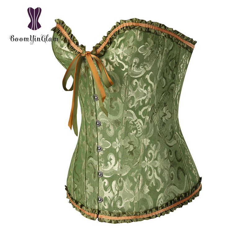 Green Apricot Red White Purple Steampunk Korset Women Lingeries  Dance Wearing Costumes Floral Lace Boned Corsets And Bustiers