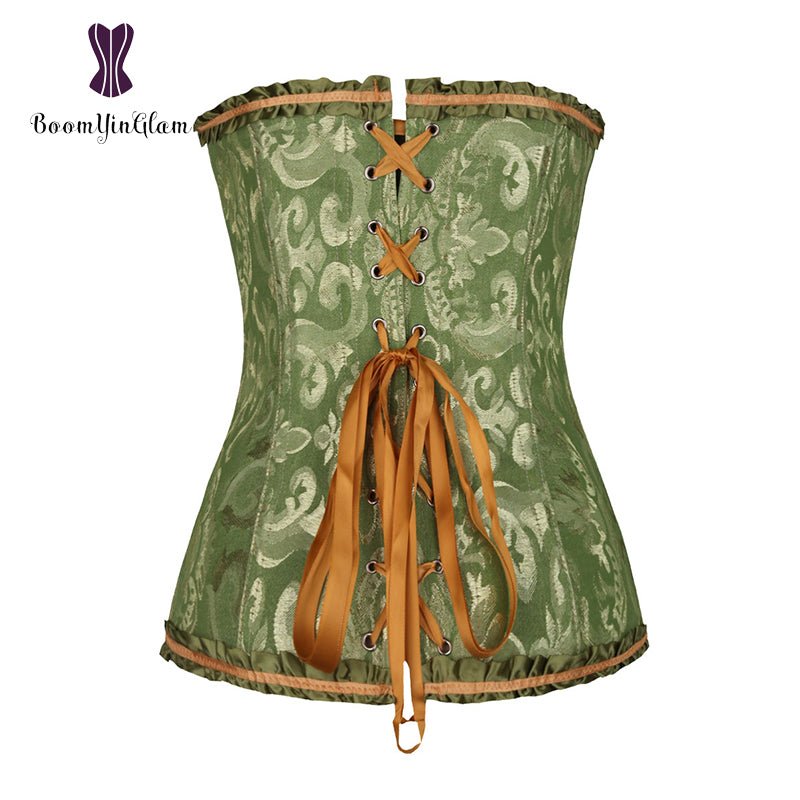 Green Apricot Red White Purple Steampunk Korset Women Lingeries  Dance Wearing Costumes Floral Lace Boned Corsets And Bustiers