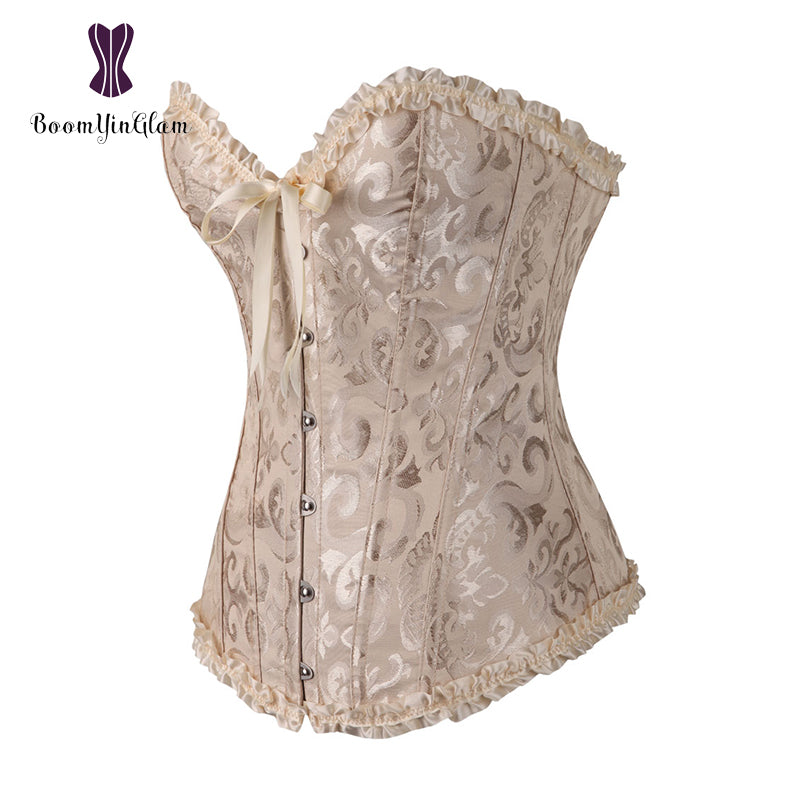 Green Apricot Red White Purple Steampunk Korset Women Lingeries  Dance Wearing Costumes Floral Lace Boned Corsets And Bustiers