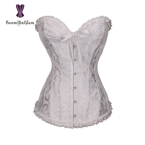 Green Apricot Red White Purple Steampunk Korset Women Lingeries  Dance Wearing Costumes Floral Lace Boned Corsets And Bustiers