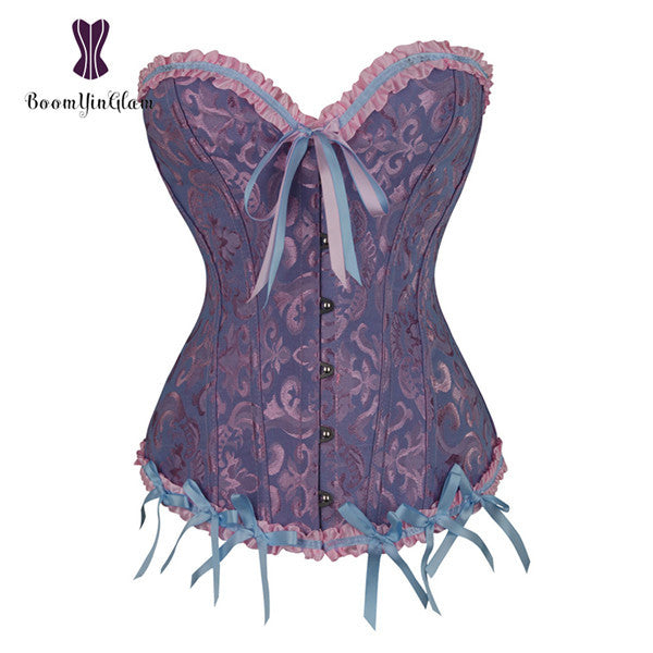 Green Apricot Red White Purple Steampunk Korset Women Lingeries  Dance Wearing Costumes Floral Lace Boned Corsets And Bustiers